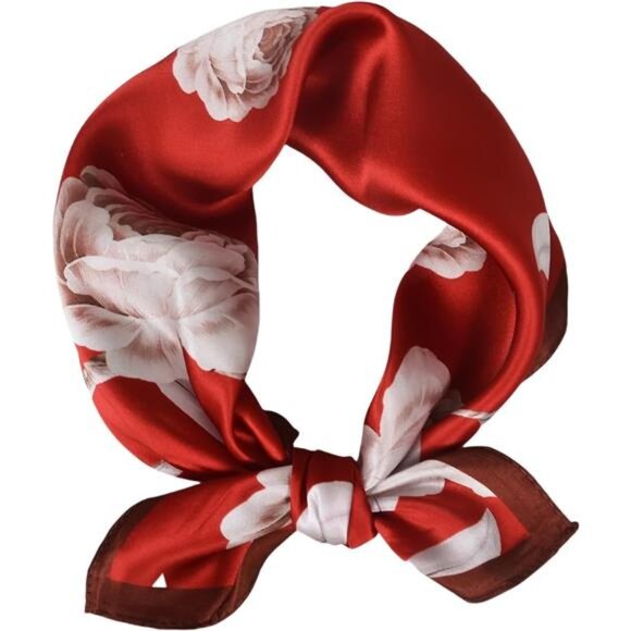 Neck Scarf Lightweight, Small Square Scarfs- Red - Picture 2 of 5